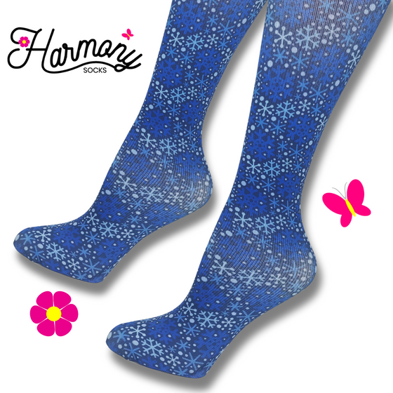 Blue Snowflake Knee High Compression Socks - 10-18mmHg Knit