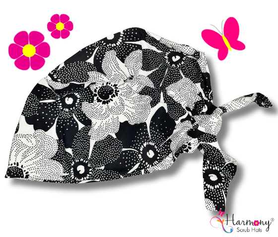 Black & White Floral Florence™ Scrub Hat