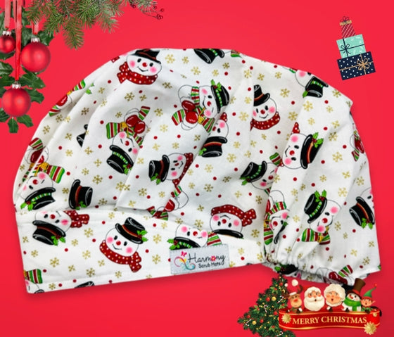 CHRISTMAS Happy Snowman Modern Bouffant™ Scrub Hat