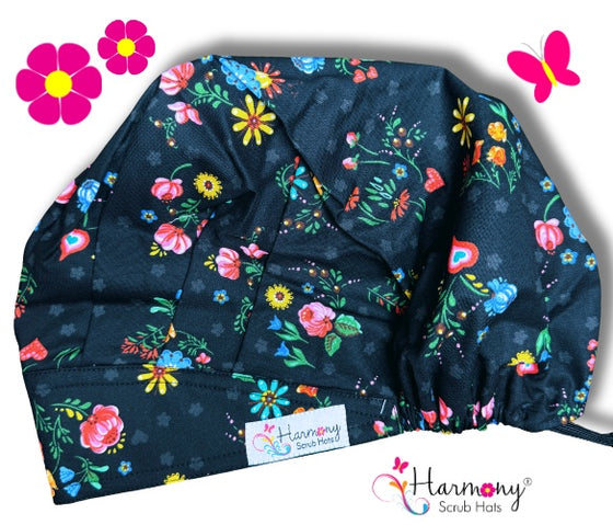 Midnight Floral Modern Bouffant™ Scrub Hat