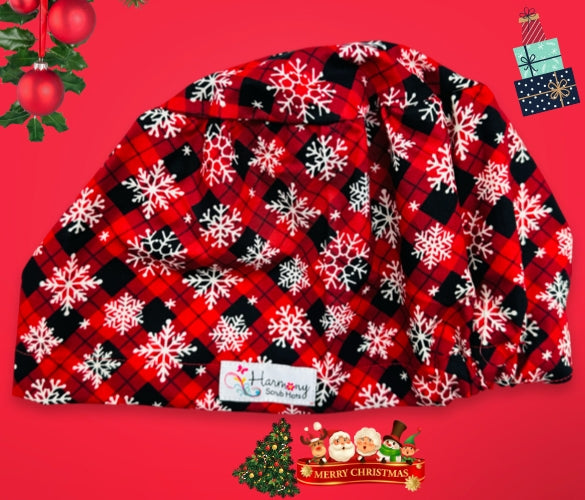 CHRISTMAS Plaid & Snowflakes EURO® Scrub Hat