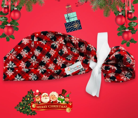 CHRISTMAS Plaid & Snowflakes Modern Pony™ Scrub Hat