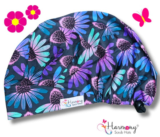 Black Sunflower Modern Bouffant™ Scrub Hat