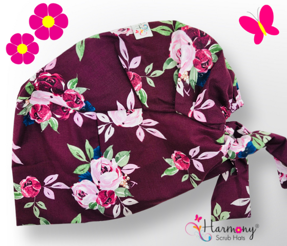 Burgundy Floral Florence™ Scrub Hat