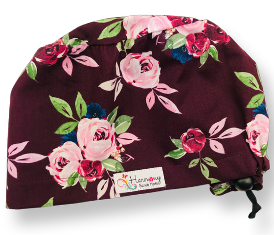 Burgundy Floral EURO® Scrub Hat
